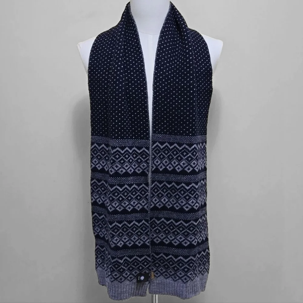 Icewear Vidar Warm Wool Scarf Iceland Fair Isle‎ Gray Navy Reversible Maxwin